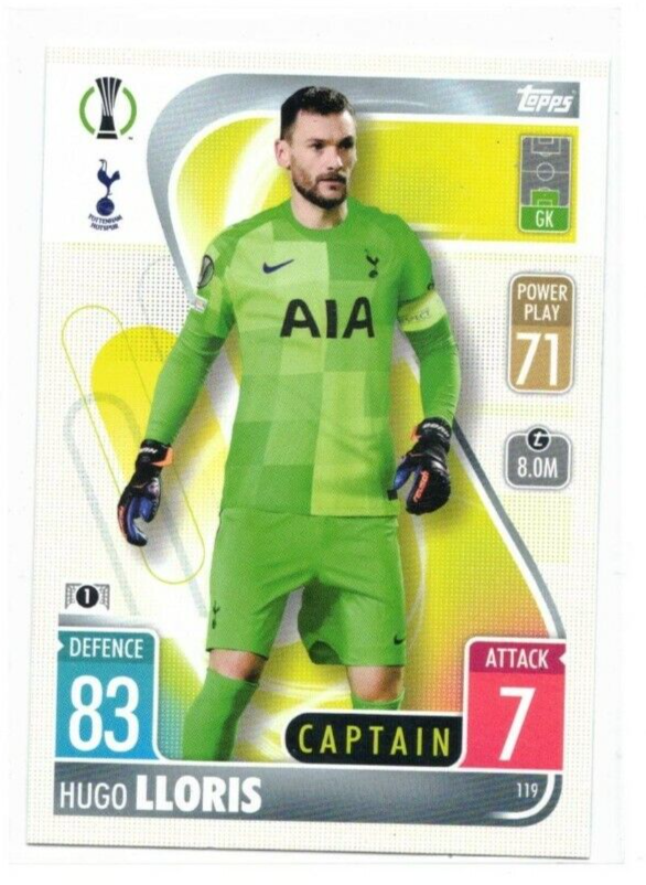 Tottenham Lloris Goalkeeper Kit 2021-22 Topps Match Attax Soccer