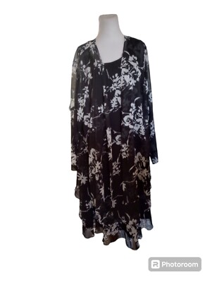Catherines 22W Dress whimsigoth Sheer Cardigan Black White Shift Y2K Fairy 