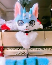 Furuit Long-haired Cat and Fox Mascot Head Party Halloween Fur Role Play 75 