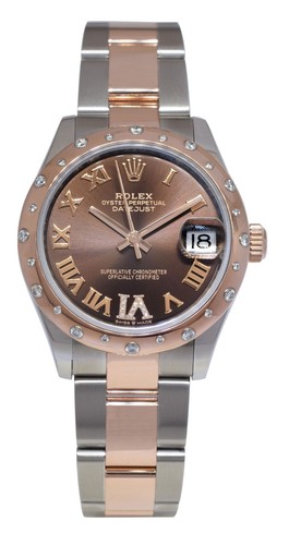 NOS Rolex Datejust 31 SS/18k RG Diamond Bezel Chocolate Dial Watch + '21 278341 - Picture 2 of 13