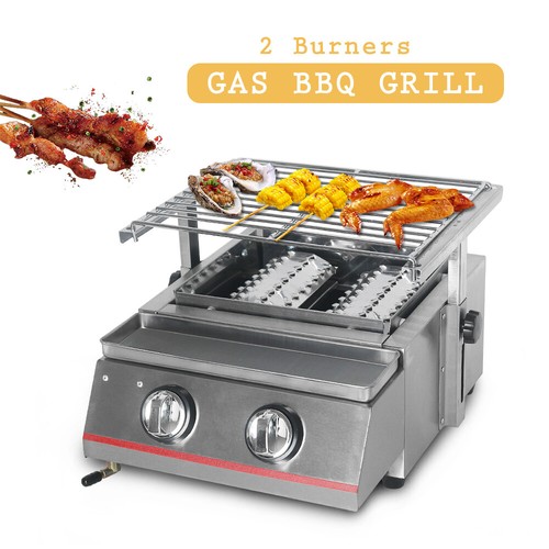 2Burners Commercial LPG Gas BBQ Grill Outdoor Barbeque Party Cooker SS Smokeless - Bild 2 von 14