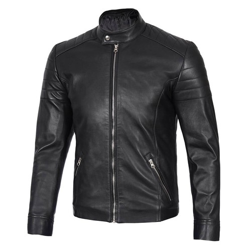 Herren Biker Distressed schwarz Vintage Motorrad Cafe Racer Echtlederjacke - Bild 2 von 8