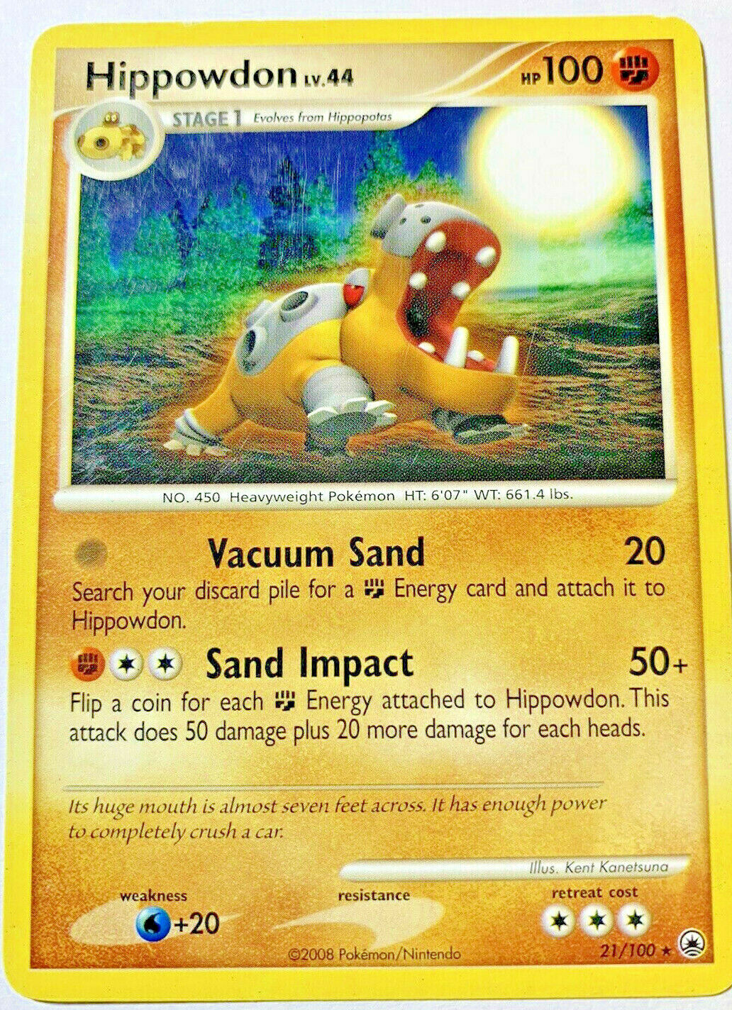 HIPPOWDON Lv.44 - 21/100 - Majestic Dawn - RARE - Pokémon Card - 2008 - NM