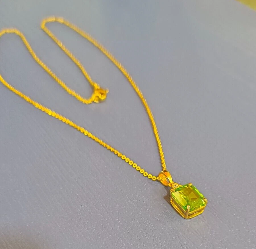 2CT Labor Erstellt Grün Smaragd & Diamant Anhänger Halskette 14k Gelb Vergoldet - Bild 4 von 4