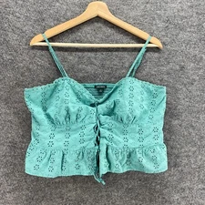 Wild Fable Cropped Top Women XL Green Floral Crochet V-Neck Sleeveless Cotton