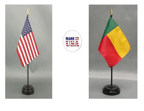 Hecho en los EE. UU.- 1 American & 1 Country Rayon 4""x6"" Bandera de escritorio de oficina y 2 soportes - Imagen 26 de 217