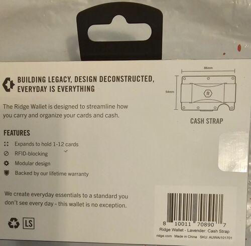 The Ridge Wallet Aluminum CASH STRAP | Lavender — Brand New - Picture 2 of 2