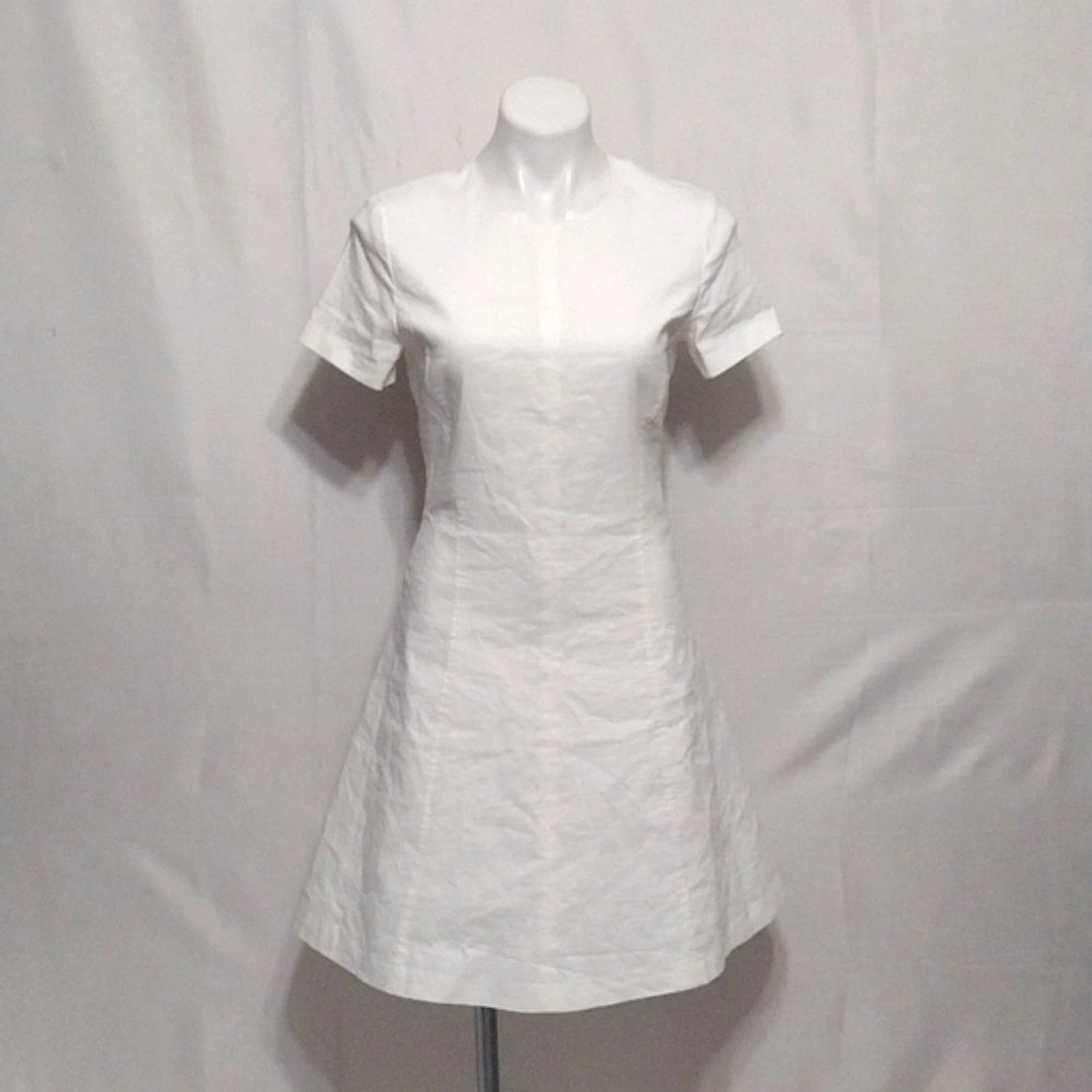 OFF WHITE Abito a tubino Theory bianco misto lino A Line con cuciture moderno minimalista US 4 $365