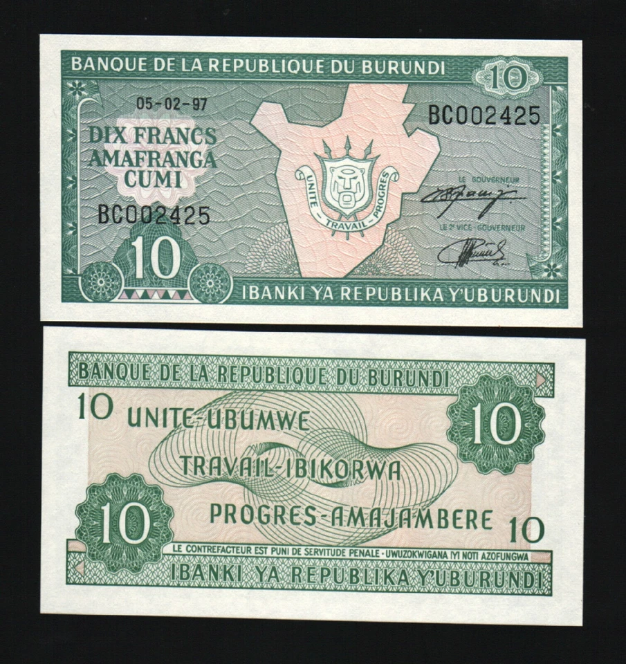 Burundi 10 FRANCS P-33 1997 x 100 Pcs Lot UNC BUNDLE World Currency MONEY NOTE - Image 3 of 4