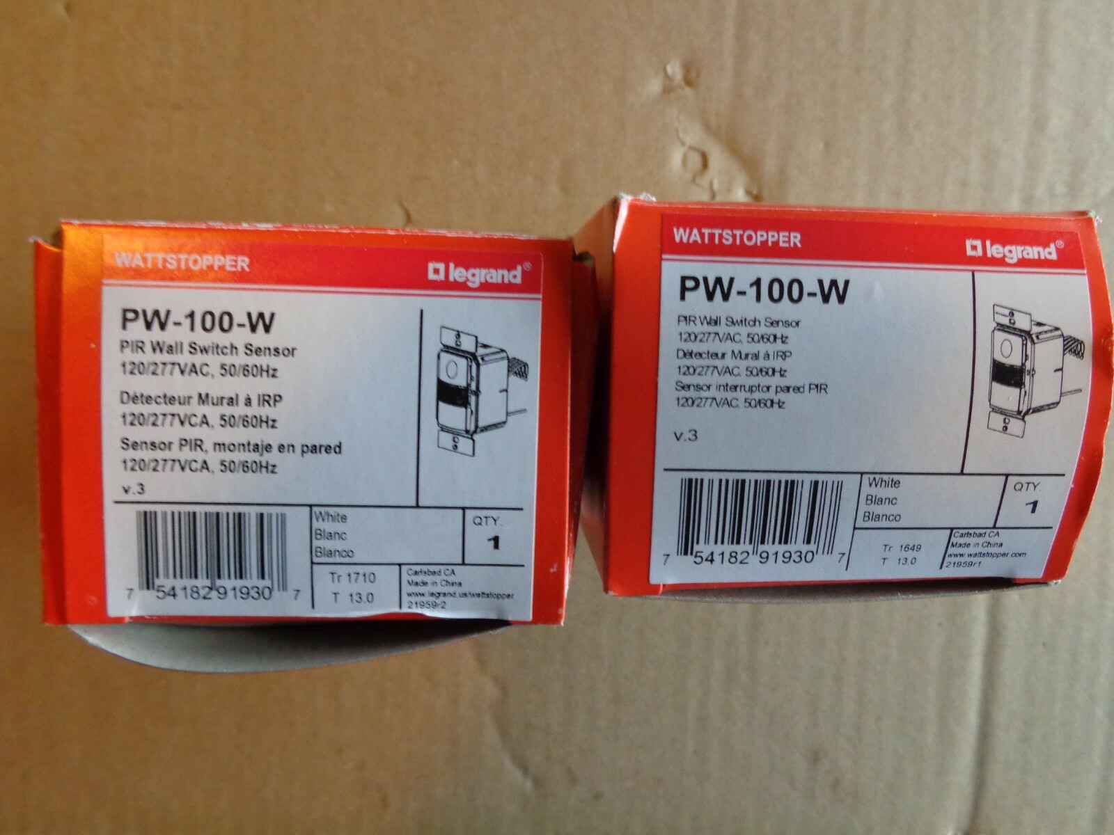 LEGRAND PW-100-W PIR WALL SWITCH SENSOR, SET OF 2, NEW IN ORIGINAL BOXES WHITE LEGRAND PW-100-W PIR WALL SWITCH SENSOR, SET OF 2, NEW IN ORIGINAL BOXES WHITE