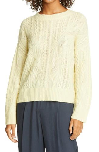 NWT Vince Open Cable Knit Wool Cashmere Blend Sweater, Sun Creme, L, MSRP $385 - Picture 9 of 12