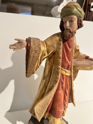 Holzfigur Heiliger Gelehrter Goldbemalung 47 cm - Bild 3 von 10