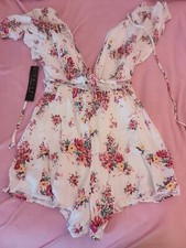 shorts romper pink/white floral size small