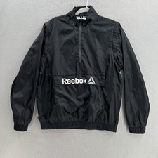 Reebok Windbreaker Jacket Boys 18 Black Pullover 1/4 Zip Convertible Vest Runnin