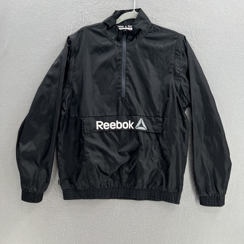Reebok Windbreaker Jacket Boys 18 Black Pullover 1/4 Zip Convertible Vest Runnin - Picture 1 of 11