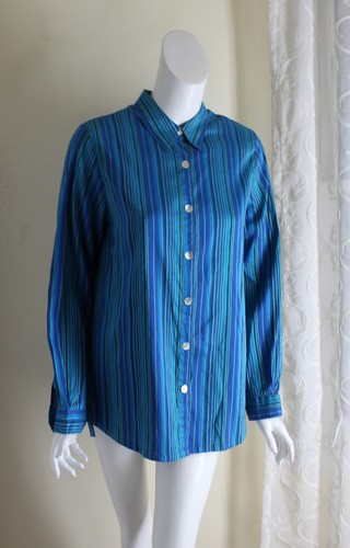 Coldwater Creek Sz M Lux Tunic Green Blue Silk Artsy 30" Long Shirt Top Jacket - Picture 5 of 8