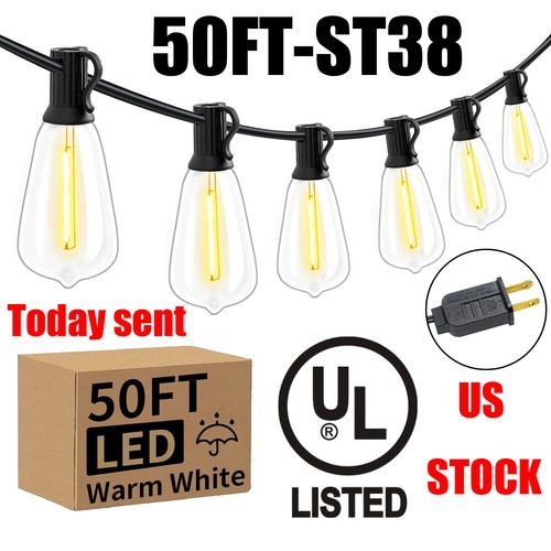 Outdoor String Lights 50ft LED ST38 Warm Edison String Lights Outdoor, US Ship - Picture 10 of 10