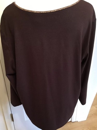 Chicos Size 3 Brown Ladies Top 3/4 Sleeve Gold Shimmery Scoop Neck Exc Cond - Picture 5 of 8