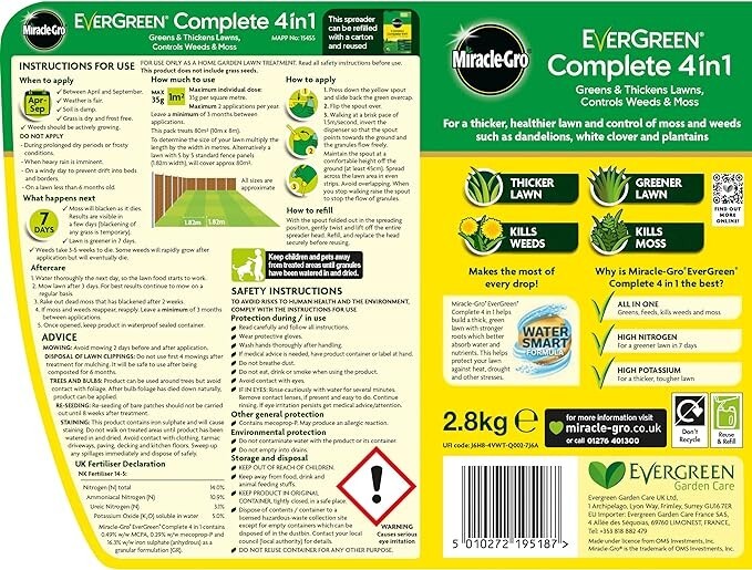 Miracle Gro EverGreen Complete 4 in1 Lawn Feed Spreader Weed & Moss