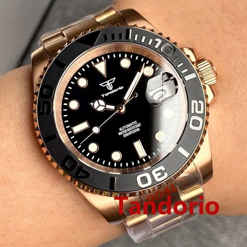 Tandorio 40mm Sapphire Glass Black Dial NH35A Automatic Rose Gold Mens Watch - Picture 1 of 10