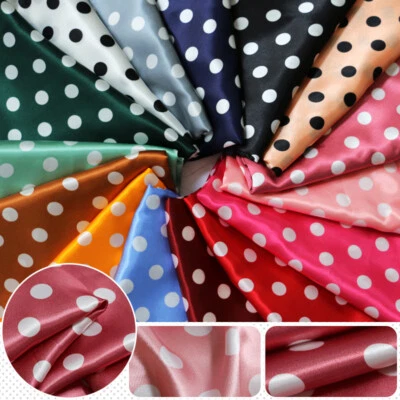 Polka Dot Printed Satin Dress Linings Making Soft Lining Scarf Fabric DIY