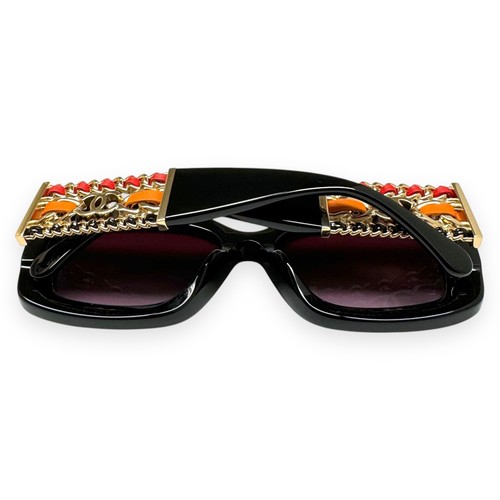 Chanel Sunglasses ch5535QA 622/S1 Polished Black Gold Chain Leather w/case - Picture 7 of 14