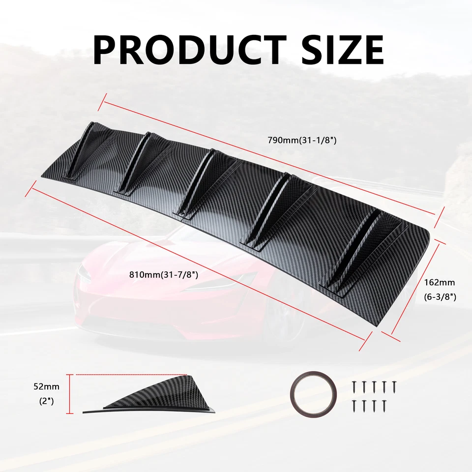 32" For Hyundai Sonata Elantra Carbon Rear Lip Bumper Diffuser Shark Fin Spoiler - Imagem 2 de 4