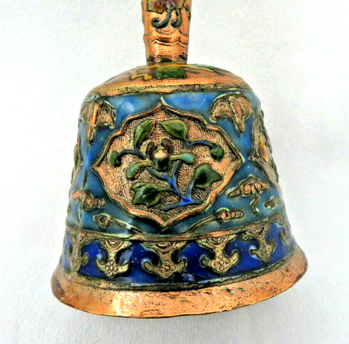 Antique Chinese Enamel Bell with Waterlilies & Bats - Picture 8 of 10