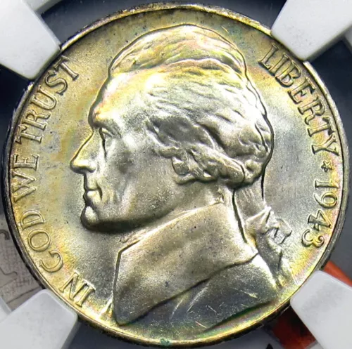 1943-S Jefferson War Nickel NGC MS67 Near FS (Spectacular Rainbow Toning)