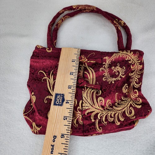 Asian 7 x 8 Red & Gold Satin Print Small Purse Handbag Bag Zipper Close - Picture 10 of 12