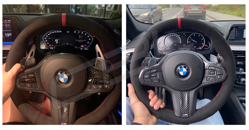 BMW Steering Wheel Cover Black Alcantara Hand-stitched Suede For G20 G80 m340i - Image 4 of 4