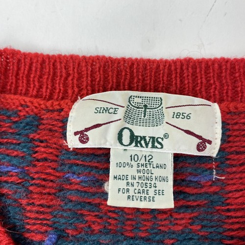 Orvis Vintage Shetland Wool Cardigan Sweater Size 10/12 Holiday Nordic - Picture 5 of 6