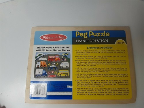 Melissa & Doug Transportation Wooden Peg Puzzle 6 Pieces Learning Small Kids  - Picture 3 of 8
