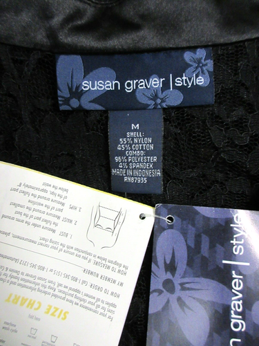 SUSAN GRAVER BLACK LACE-UP FLORAL DESIGN SEE-THRU BLOUSE SIZE M - NWT - Picture 9 of 9