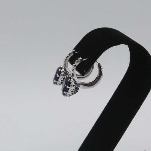 Platinum Plated Dark Blue Cubic Zirconia Hoop Earrings Non Allergic Jewellery - Picture 4 of 9