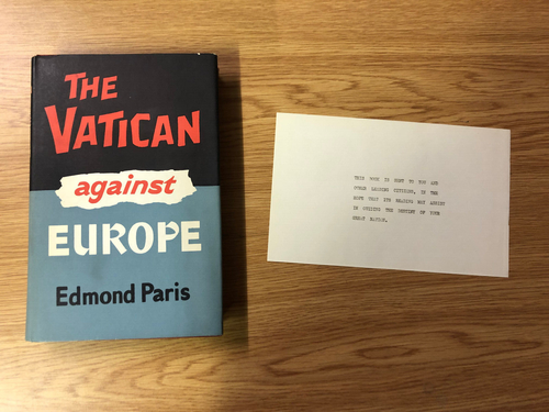 The Vatican Against Europe by Edmond Paris - Pub: Wickliffe - 1964 - Hardback - Picture 2 of 2