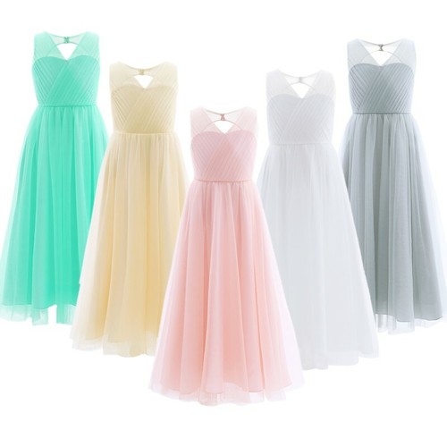 Girls Formal Long Dress Wedding Pageant Prom Ball Gown Princess Chiffon Dress - Picture 3 of 63