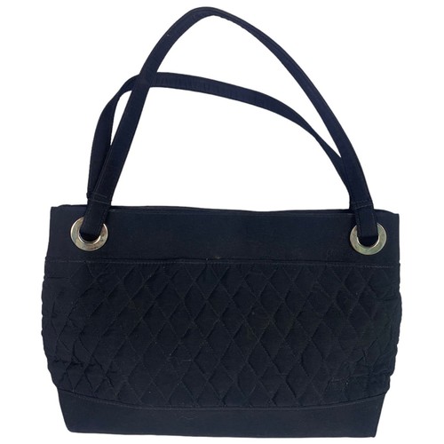 Vera Bradley Shoulder Bag Black Microfiber Quilted Cotton Dual Handles Pockets