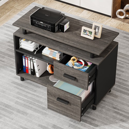 Industrial Executive Desk with File Cabinet, L Shaped Office Desk Workstation - Picture 6 of 24