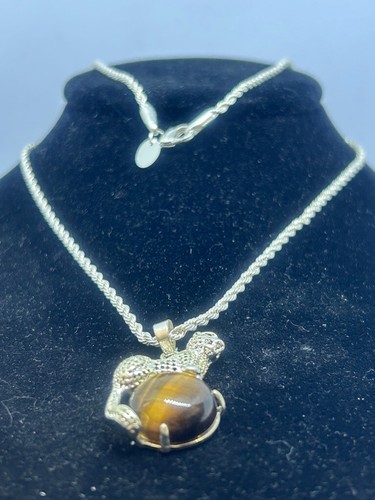 NEW! Designer Tiger Eye Necklace Pendant Leopard Silverplated Unique Statement - Picture 7 of 7