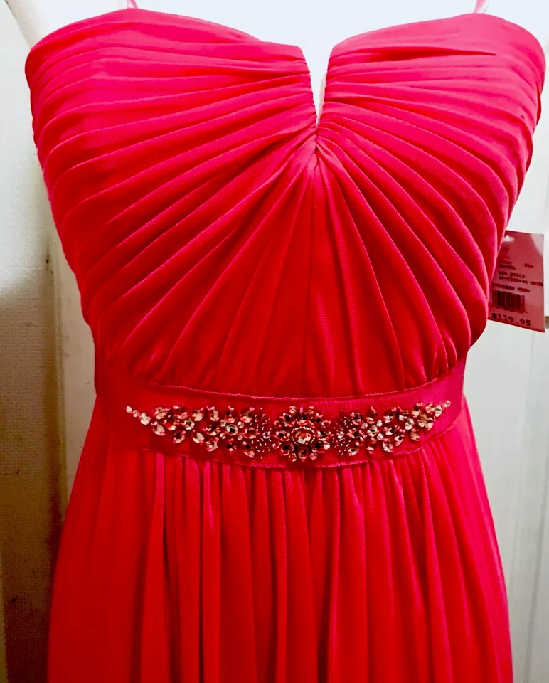 Vestido Formal Largo Adrianna Papell Para Mujer Sin Tirantes Coral Rosa Gasa Joya 8 Nuevo Con Etiquetas Foto 3 de 4