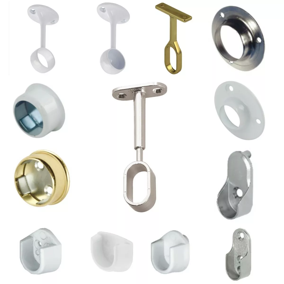 Rail End Center Supports Brackets Oval or Round Wardrobe Rails