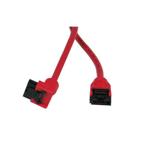20cm SATA Round Cable 6Gbps , 180 to 90 deg, Red, Metal Latch - Picture 1 of 1