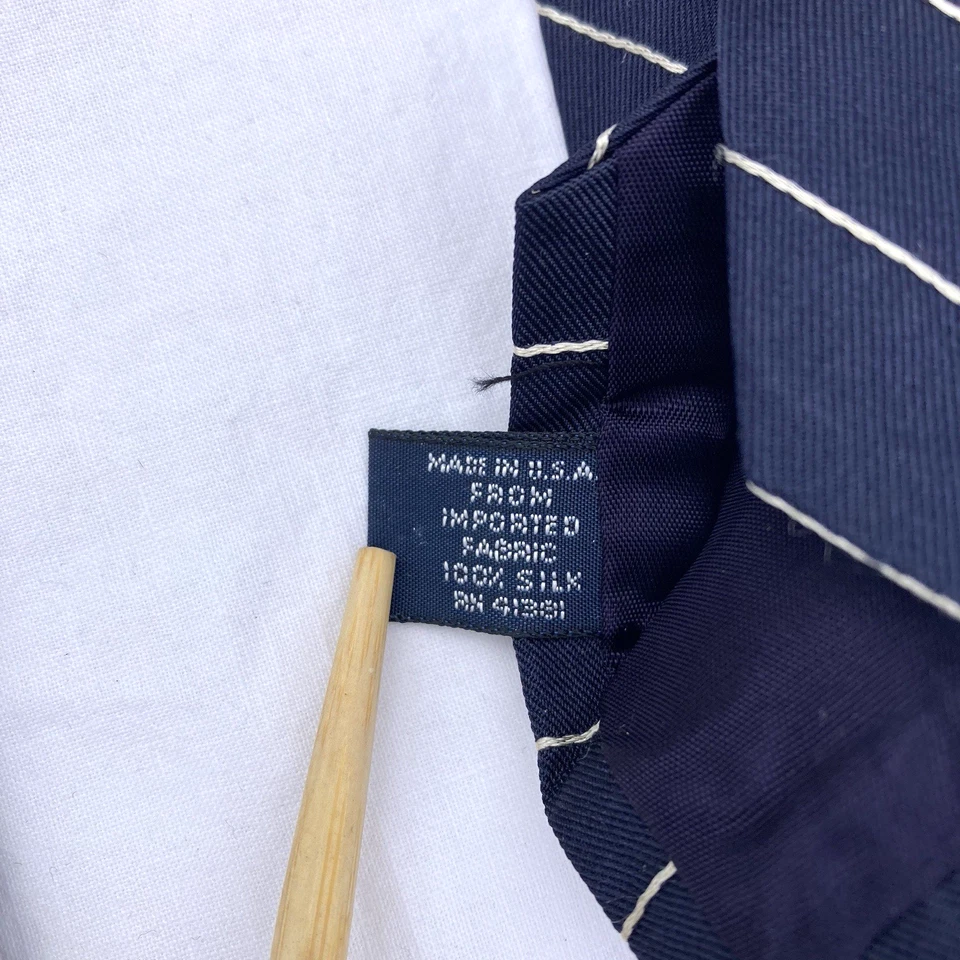 Corbata de seda Polo Ralph Lauren hecha a mano EE. UU. azul marino y blanco a rayas 54x4 años 90 Foto 4 de 4