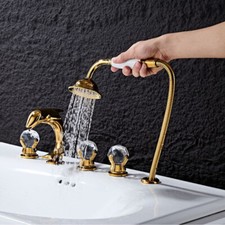 Gold Modern Creative Dolphin Bathtub Faucet 5pcs Mixer Tap W/Hand Sprayer Brass