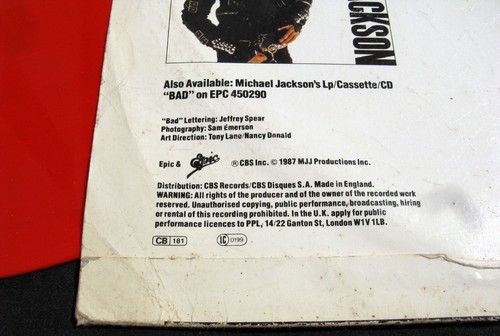 Michael Jackson BAD Disque 33t 12" LP Maxi Single RED Vinyl UK Collector Edition - Imagen 3 de 3