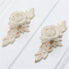 Gold&Creamy White Flower Dresser Drawer Pull Handle Rose knob Cabinet Handle