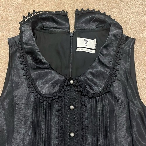 ANNA SUI Damen Schwarz Goth Kleid Spitze Satin Größe M - Bild 7 von 11