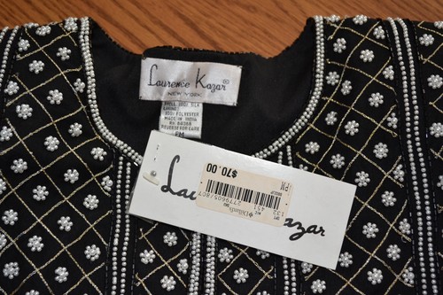 Laurence Kazar 1980's NWT Black white Beaded Pearls short sleeve Silk jacket, PM - Picture 10 of 10