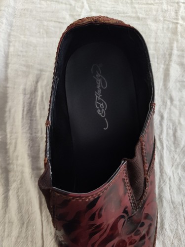 Don Ed Hardy Burgundy Leather Square Toe Loafers Dress Shoes Mens 10 Love Kills - Picture 20 of 24